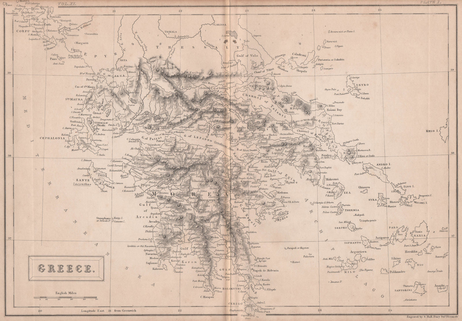 Southern Greece. Peloponnese. BRITANNICA 1860 old antique map plan chart